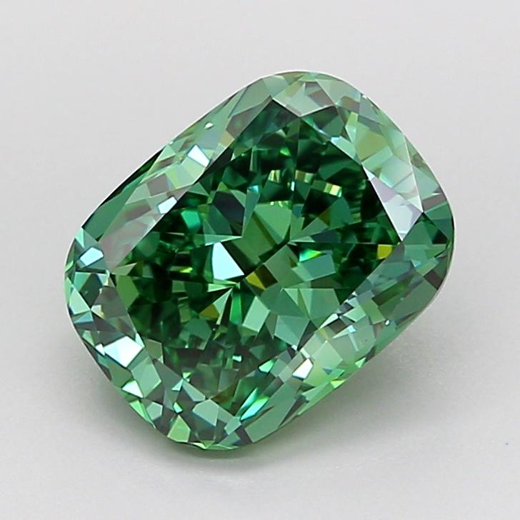 2.22 Ct. Fancy Vivid Green Cushion Lab Grown Diamond