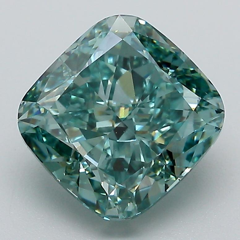3.11 Ct. Fancy Vivid Green Cushion Lab Grown Diamond