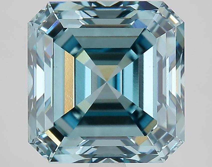 4.84 Ct. Fancy Intense Greenish Blue Asscher Lab Grown Diamond
