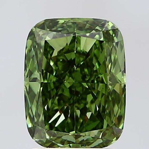2.34 Ct. Fancy Vivid Green Cushion Lab Grown Diamond