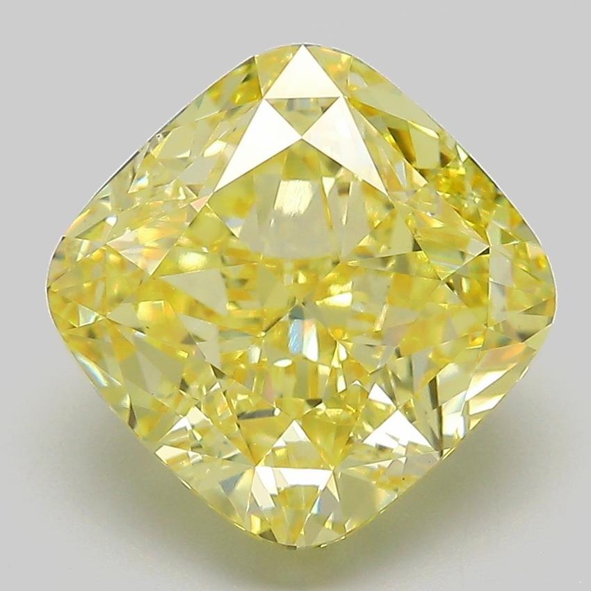 6.04 Ct. Fancy Vivid Yellow Cushion Lab Grown Diamond