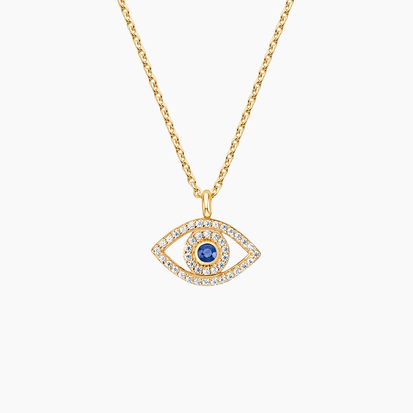 14K Yellow Gold Evil Eye Sapphire and Diamond Pendant