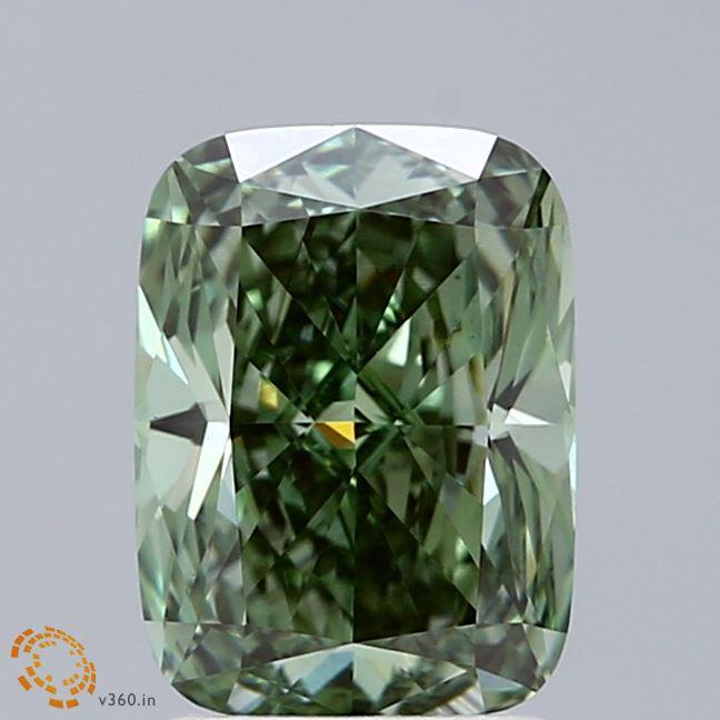 2.15 Ct. Fancy Vivid  Green Cushion Lab Grown Diamond