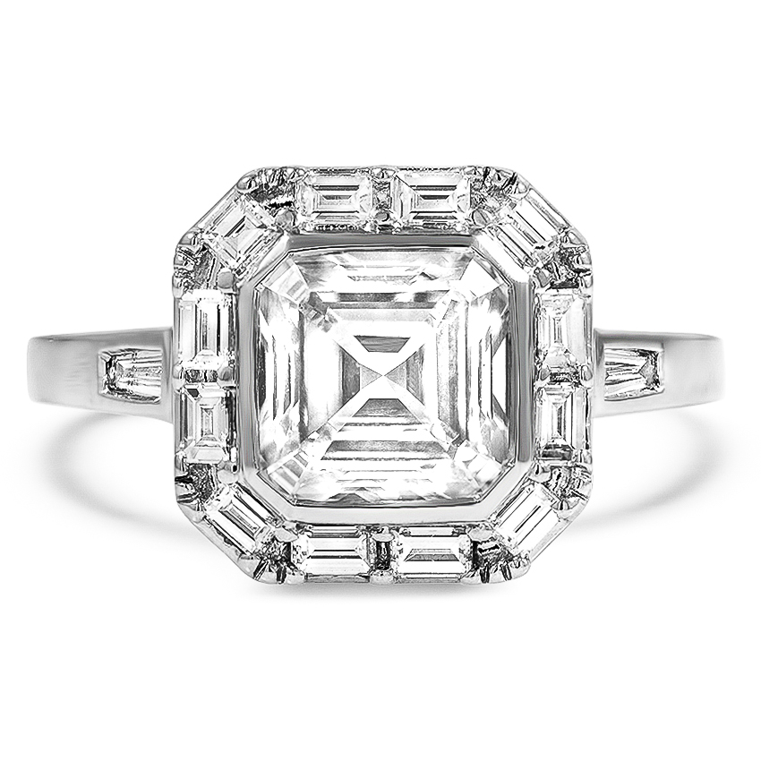 Custom Geometric Baguette Halo Diamond Ring