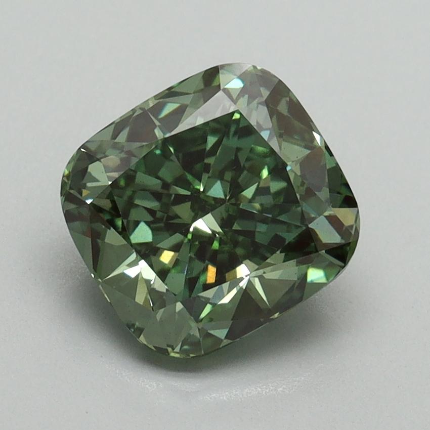 2.03 Ct. Fancy Vivid Green Cushion Lab Grown Diamond