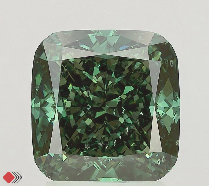 3.02 Ct. Fancy Vivid Green Cushion Lab Grown Diamond