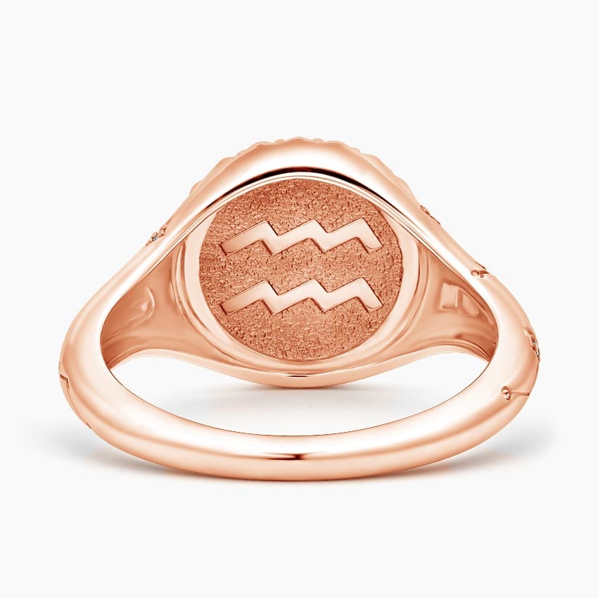 14K Rose Gold Aquarius Zodiac Diamond Signet Ring, large additional view 2