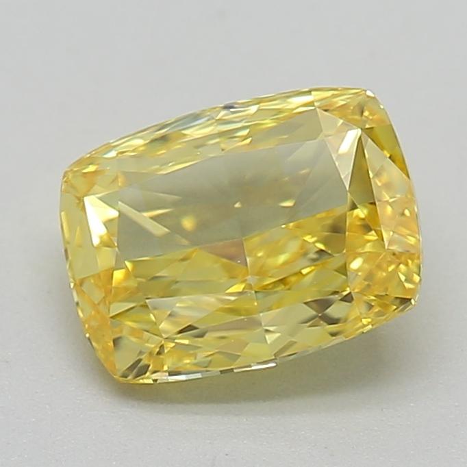 0.71 Ct. Fancy Vivid Yellow Cushion Lab Grown Diamond