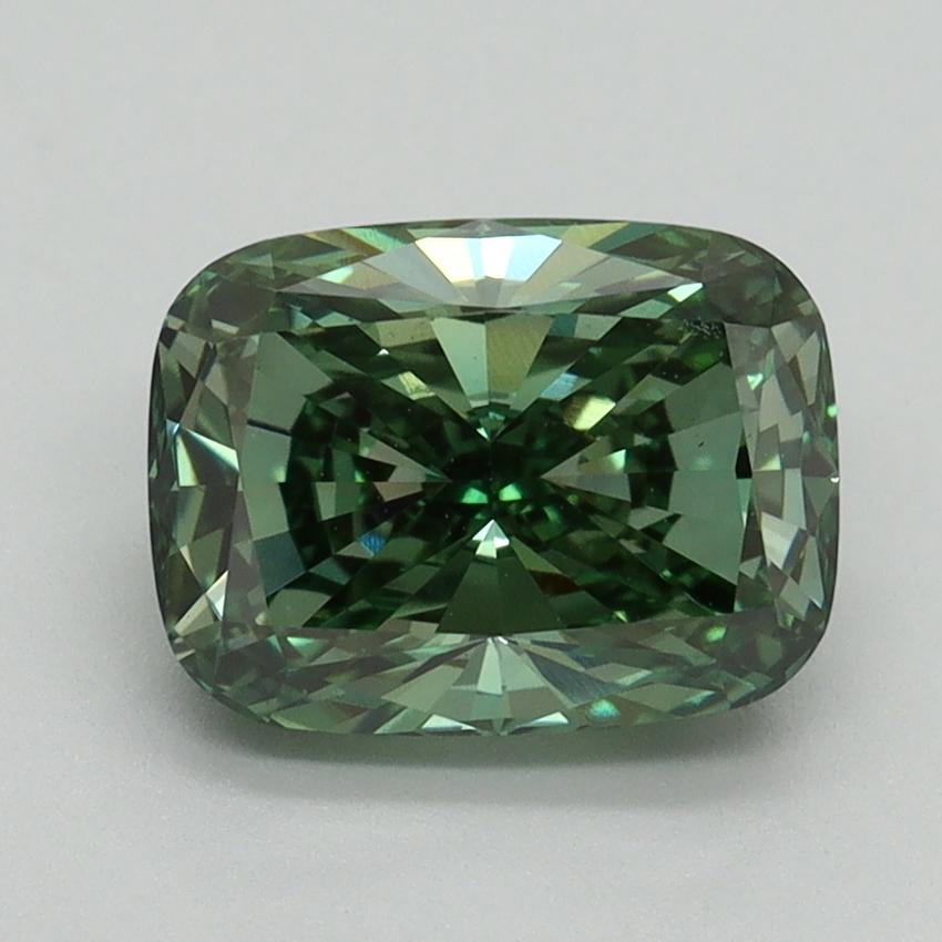 2.15 Ct. Fancy Vivid Pacific Green Cushion Lab Grown Diamond
