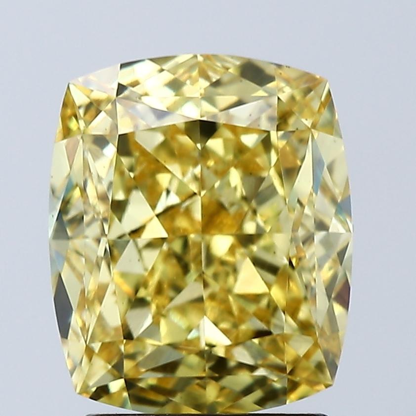 3.03 Ct. Fancy Vivid Yellow Cushion Lab Grown Diamond