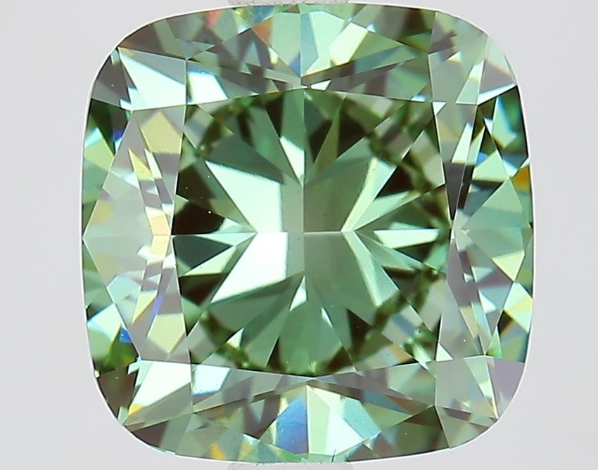 2.63 Ct. Fancy Vivid Green Cushion Lab Grown Diamond