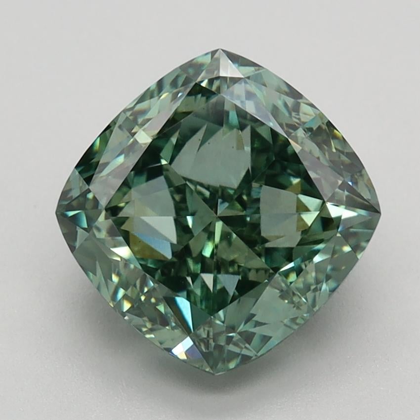2.81 Ct. Fancy Vivid Green Cushion Lab Grown Diamond