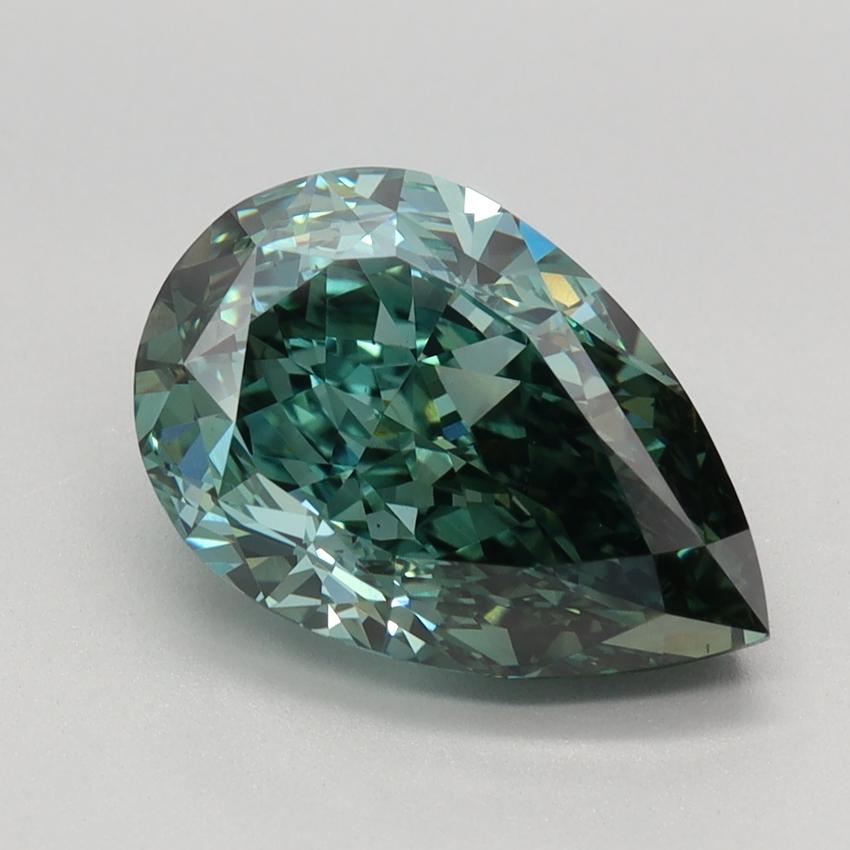 3.31 Ct. Fancy Vivid Bluish Green Pear Lab Grown Diamond