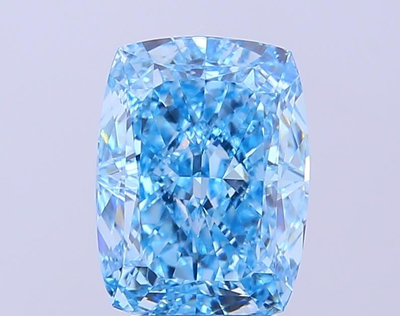 3.74 Ct. Fancy Vivid  Blue Cushion Lab Grown Diamond