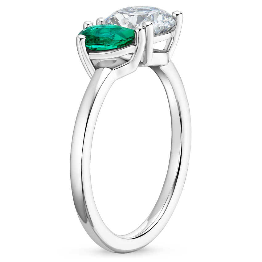 18K White Gold Viridian Toi et Moi Diamond Ring