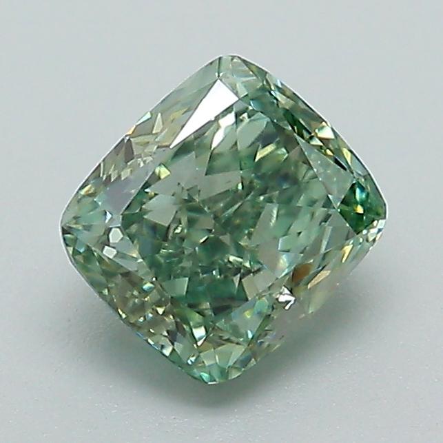 1.06 Ct. Fancy Vivid Green Cushion Lab Grown Diamond