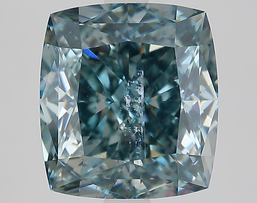4.05 Ct. Fancy Intense Greenish Blue Cushion Lab Grown Diamond