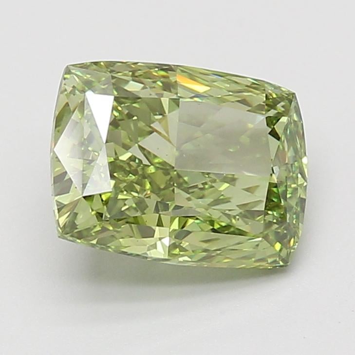 3.02 Ct. Fancy Vivid Green Cushion Lab Grown Diamond