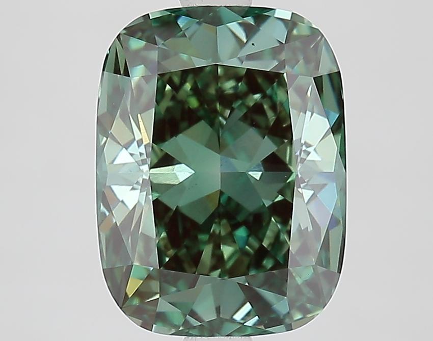 3.02 Ct. Fancy Vivid Green Cushion Lab Grown Diamond