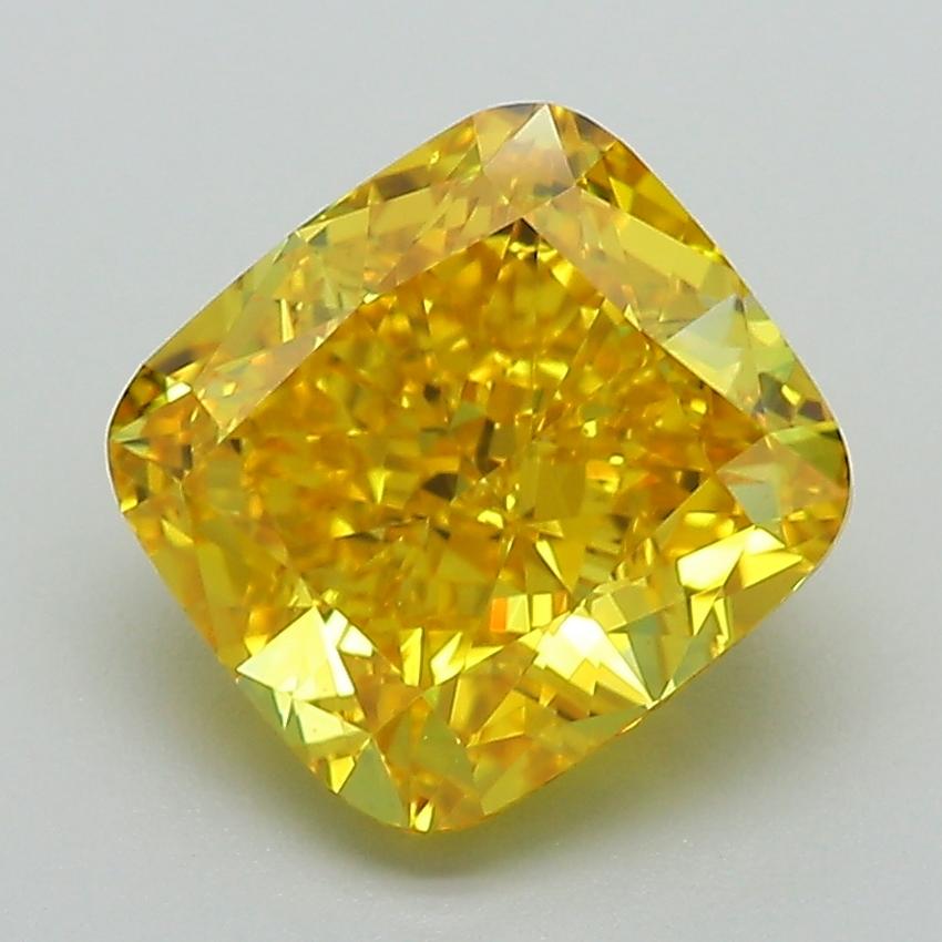 3.08 Ct. Fancy Vivid Yellow Cushion Lab Grown Diamond