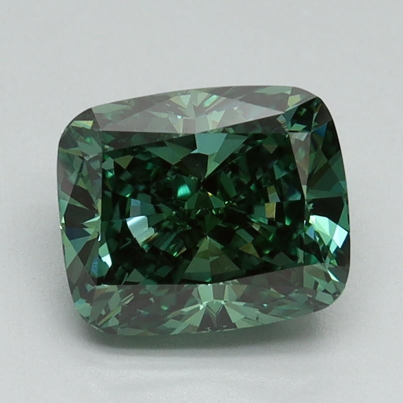 2.02 Ct. Fancy Vivid Green Cushion Lab Grown Diamond