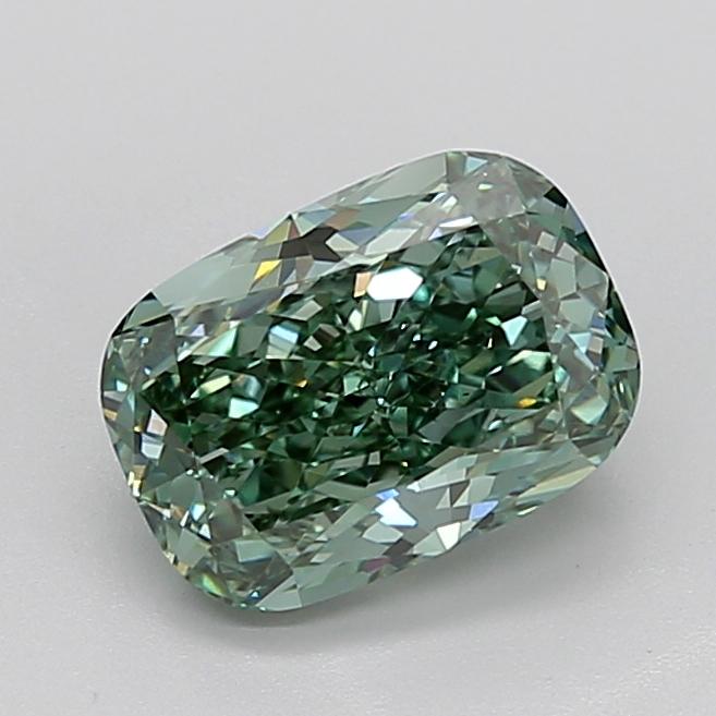3.73 Ct. Fancy Vivid Green Cushion Lab Grown Diamond