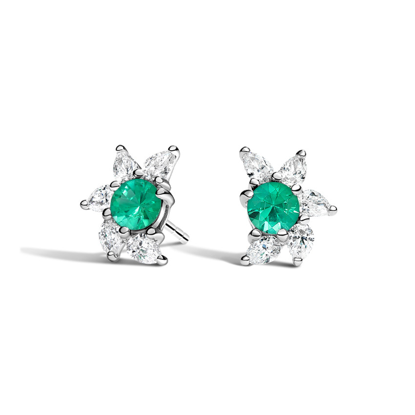 Spiral Emerald and Diamond Earrings 