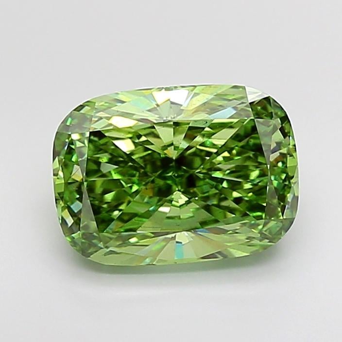 4.51 Ct. Fancy Vivid  Green Cushion Lab Grown Diamond
