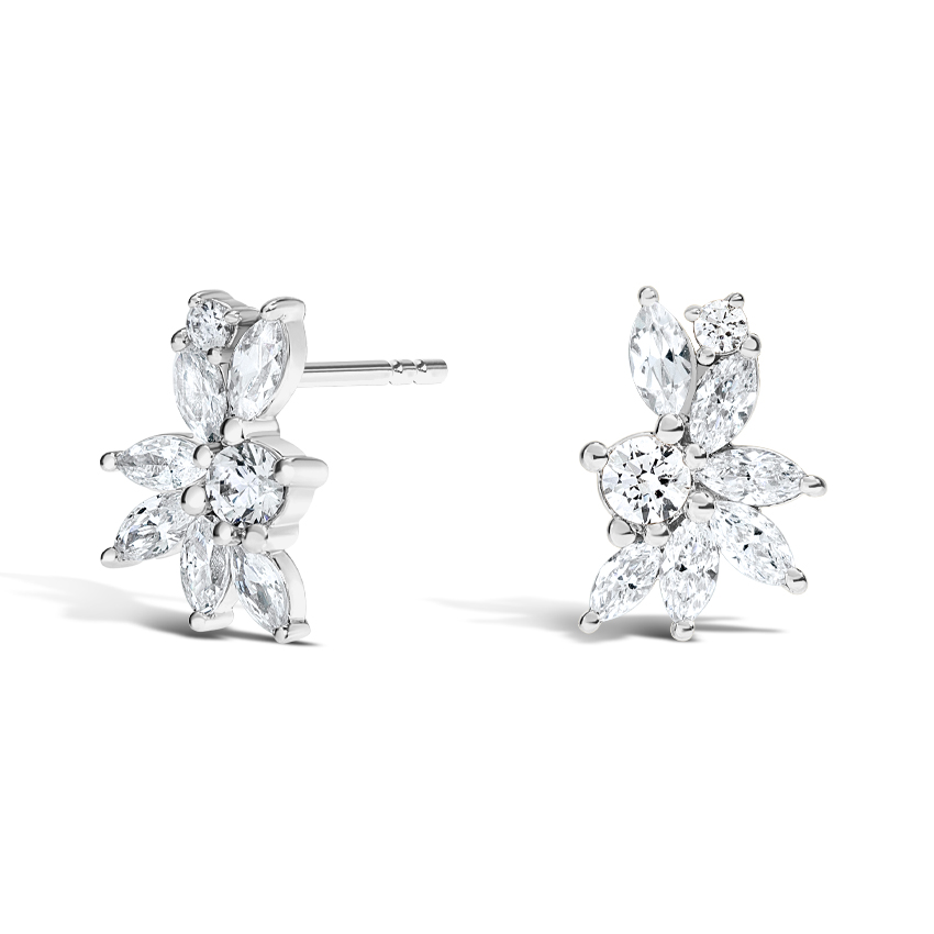 Marquise and Round Diamond Stud Earrings 