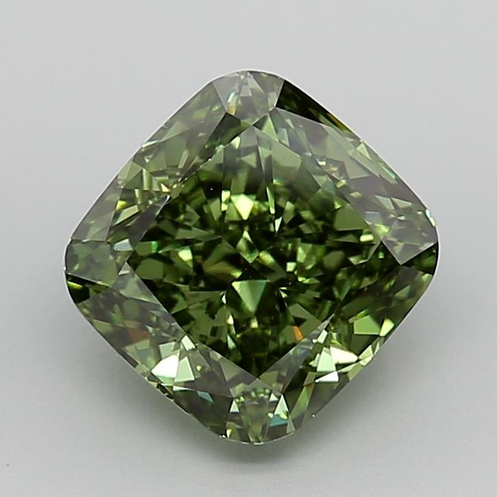 3.67 Ct. Fancy Vivid  Green Cushion Lab Grown Diamond