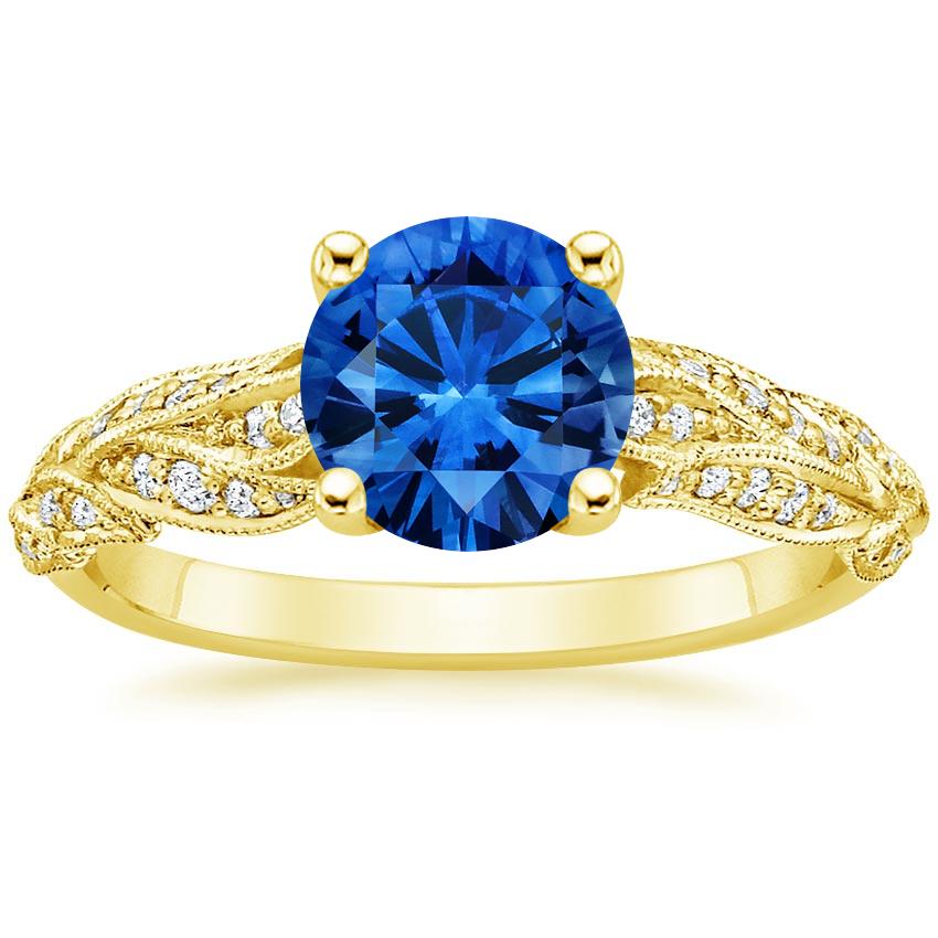 Sapphire Plume Diamond Ring in 18K Yellow Gold