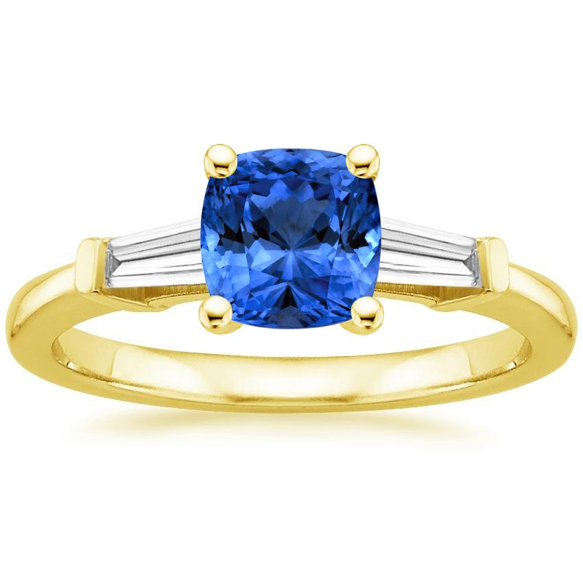 Sapphire Tapered Baguette Diamond Ring in 18K Yellow Gold