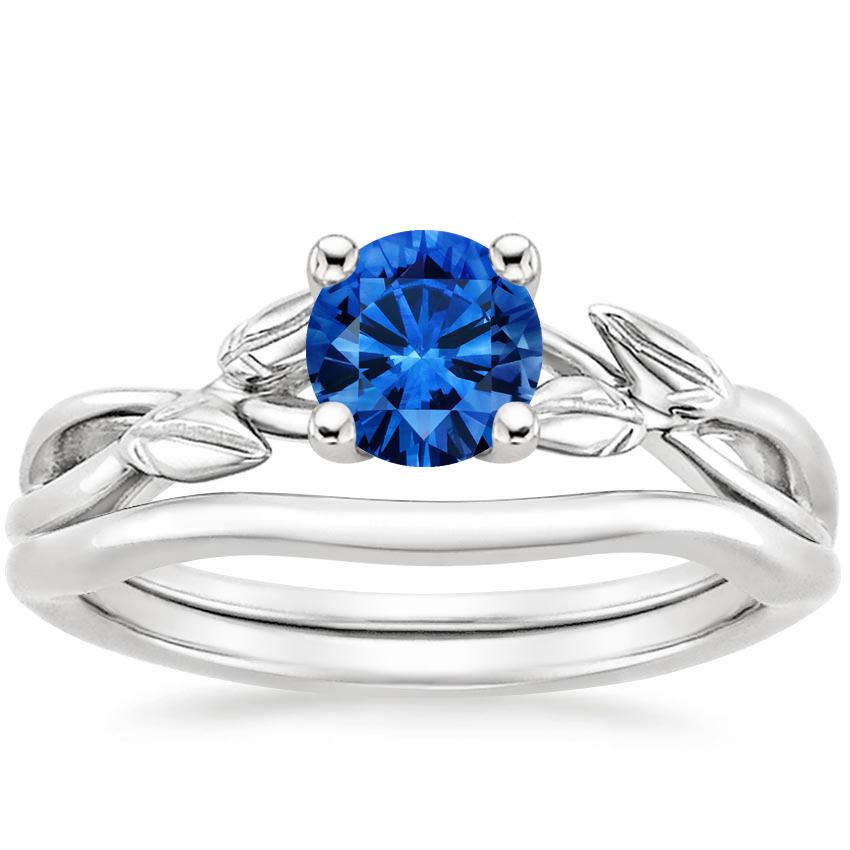 Sapphire Budding Willow Bridal Set in 18K White Gold