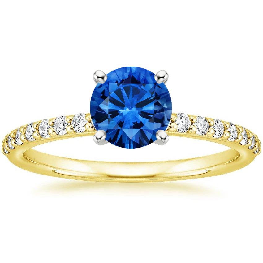 Sapphire Petite Shared Prong Diamond Ring in 18K Yellow Gold
