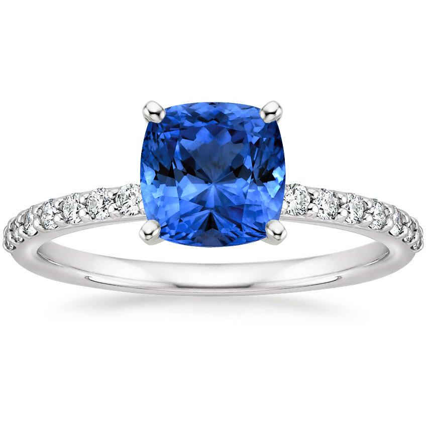 Sapphire Petite Shared Prong Diamond Ring in 18K White Gold