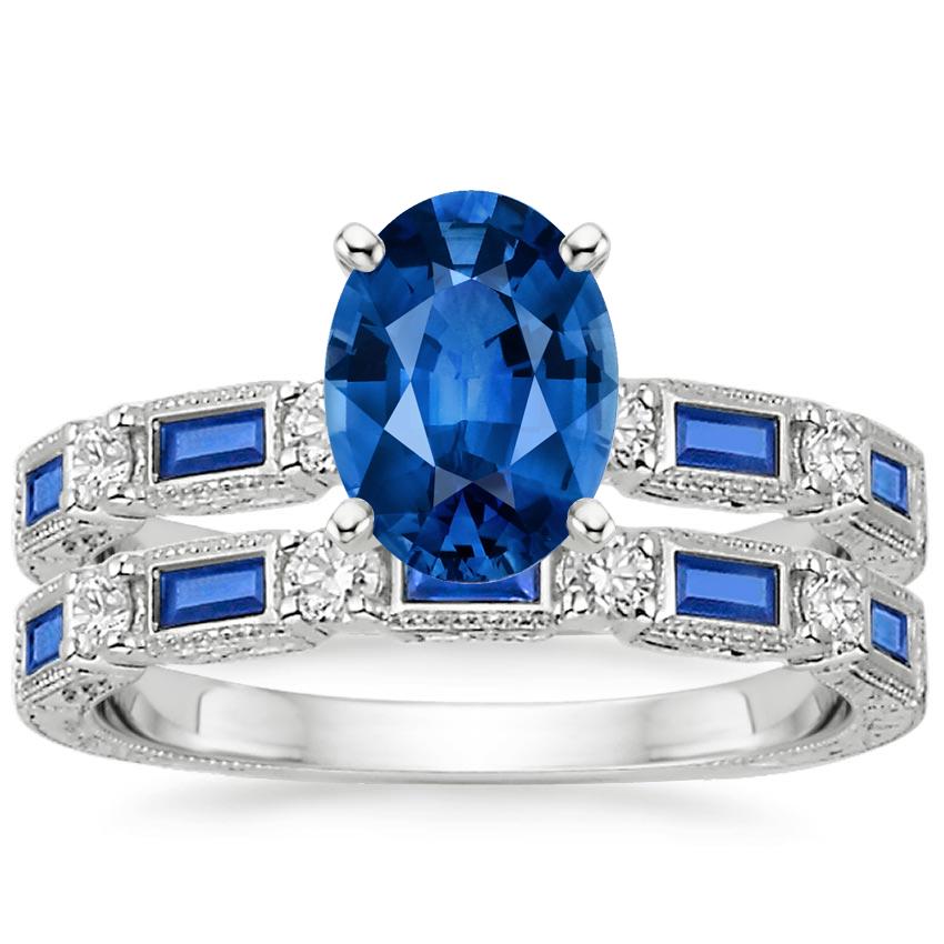 Sapphire Vintage Sapphire and Diamond Bridal Set in 18K White Gold