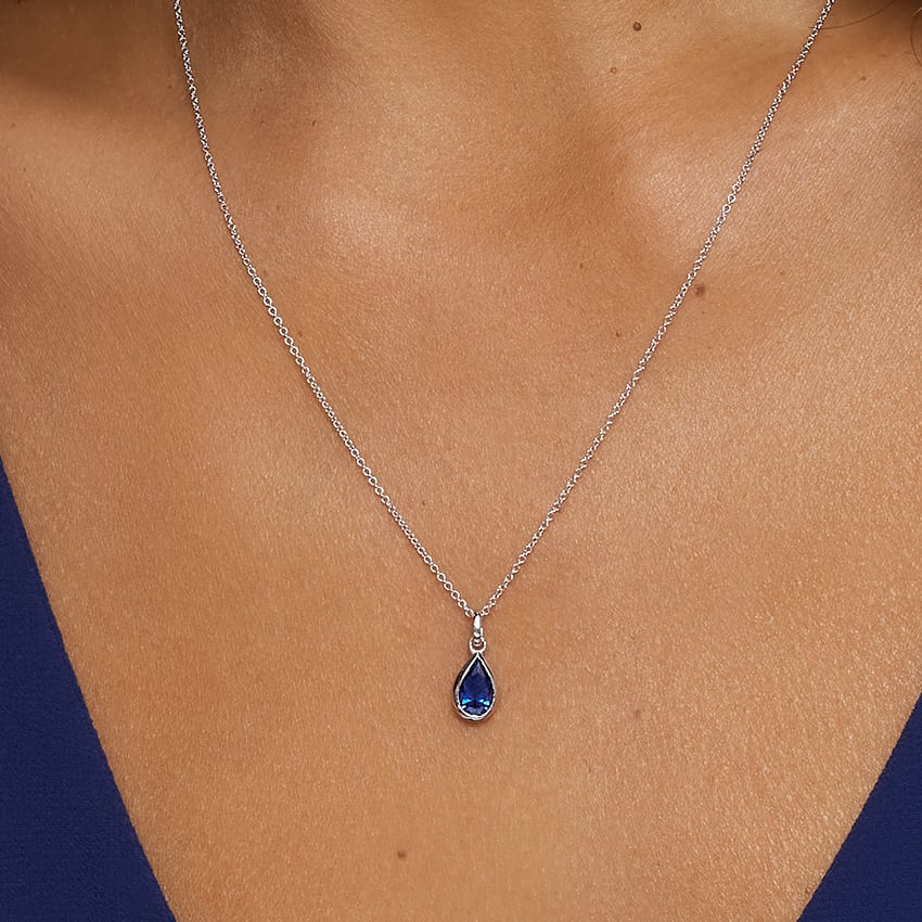 Teardrop Lab Sapphire Pendant in 14K White Gold | Brilliant Earth
