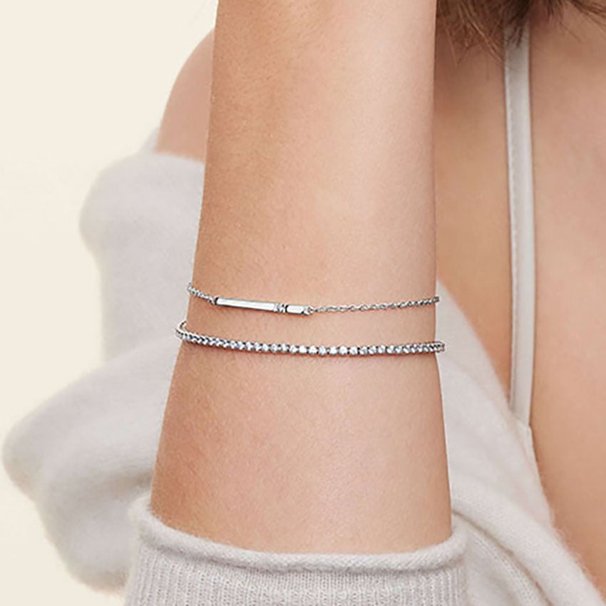 Silver Diamond Bar Bracelet