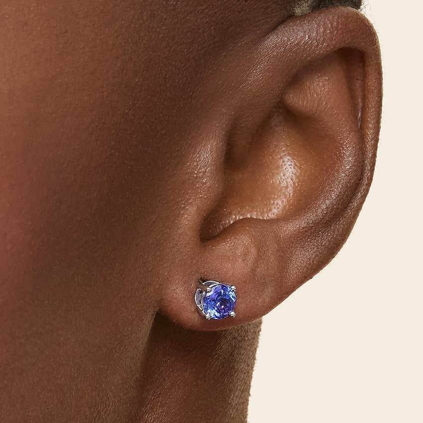 Silver Solitaire Tanzanite Stud Earrings