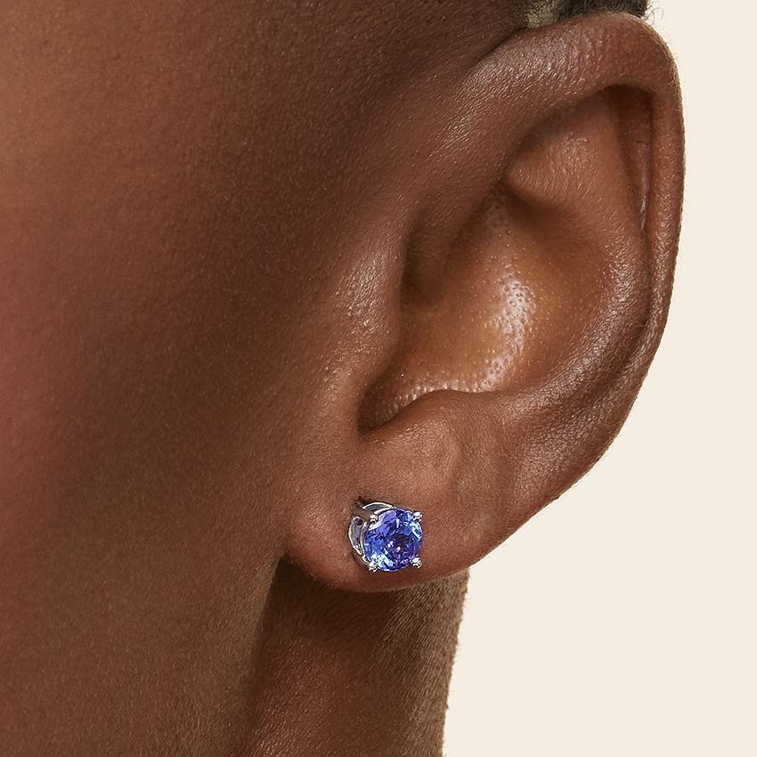 Silver Solitaire Tanzanite Stud Earrings