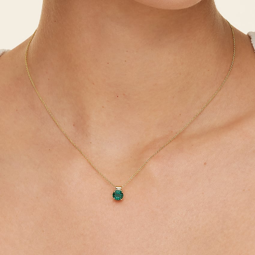 18K Yellow Gold Floating Solitaire Lab Emerald Pendant