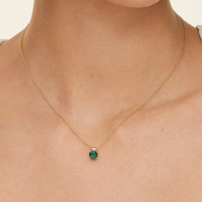 18K Yellow Gold Floating Solitaire Lab Emerald Pendant