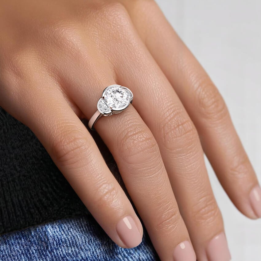 Platinum Half Moon Three Stone Bezel Diamond Ring (1/2 ct. tw.), large additional view 2