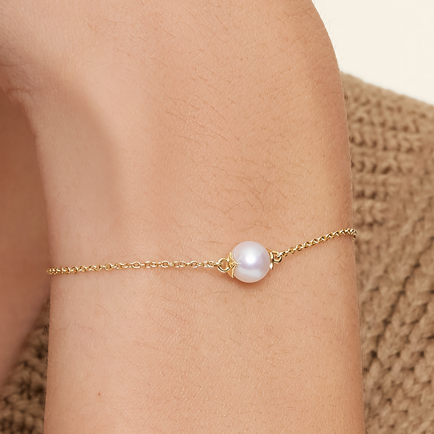14K Yellow Gold Premium Akoya Cultured Pearl Bracelet (7mm)