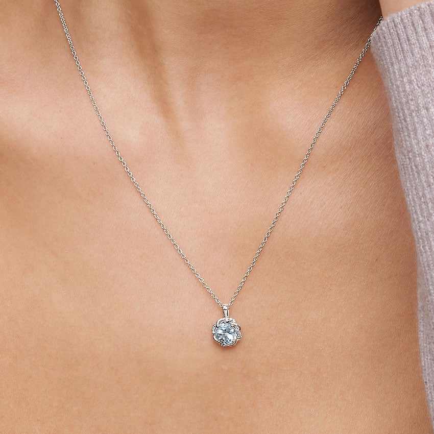 Oceana Aquamarine and Diamond Pendant in 18K White Gold