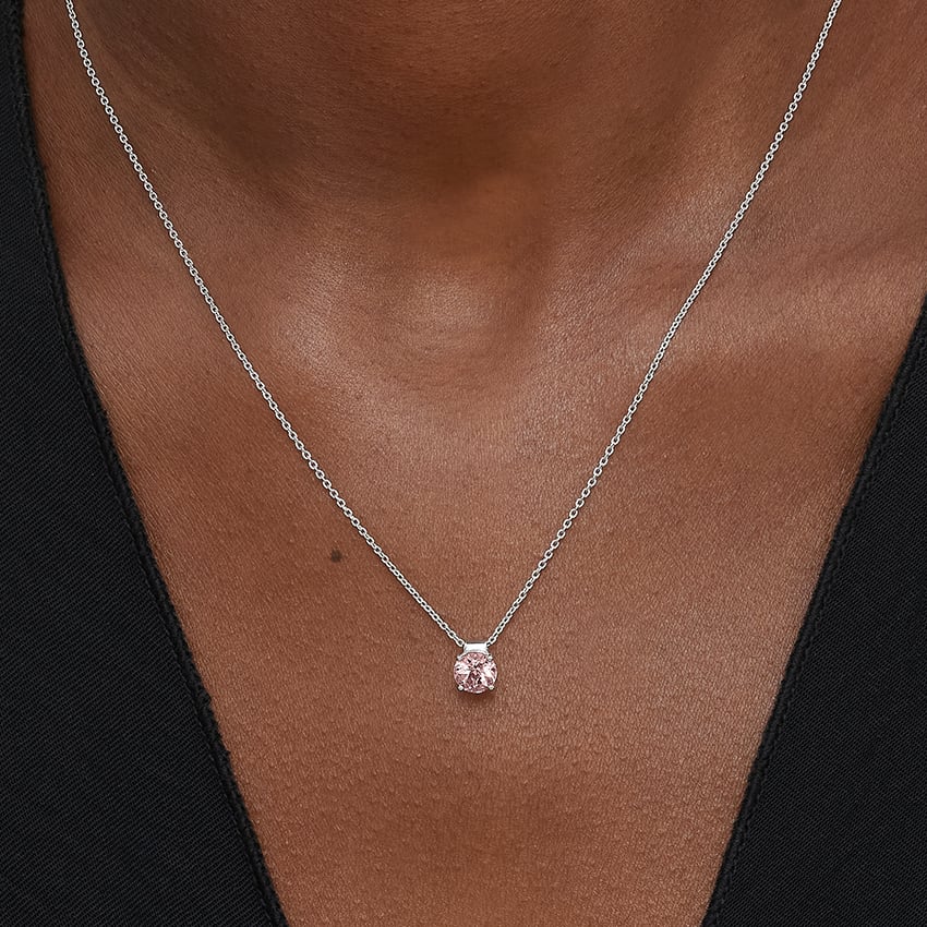 Silver Floating Solitaire Morganite Pendant