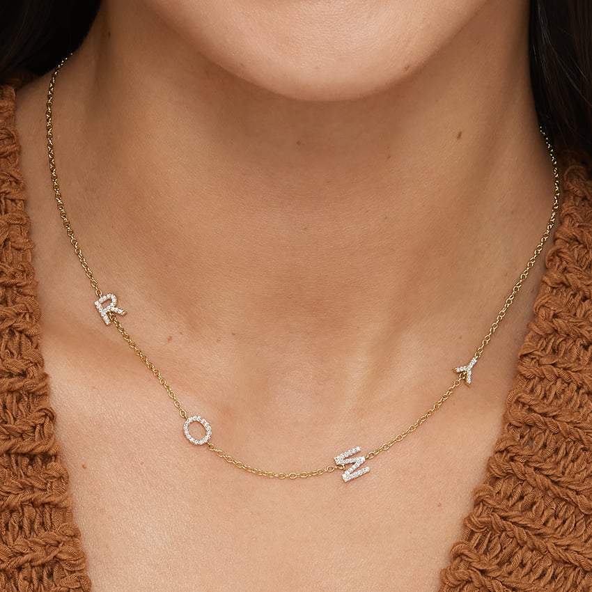 14K Yellow Gold Initial Diamond Strand Necklace