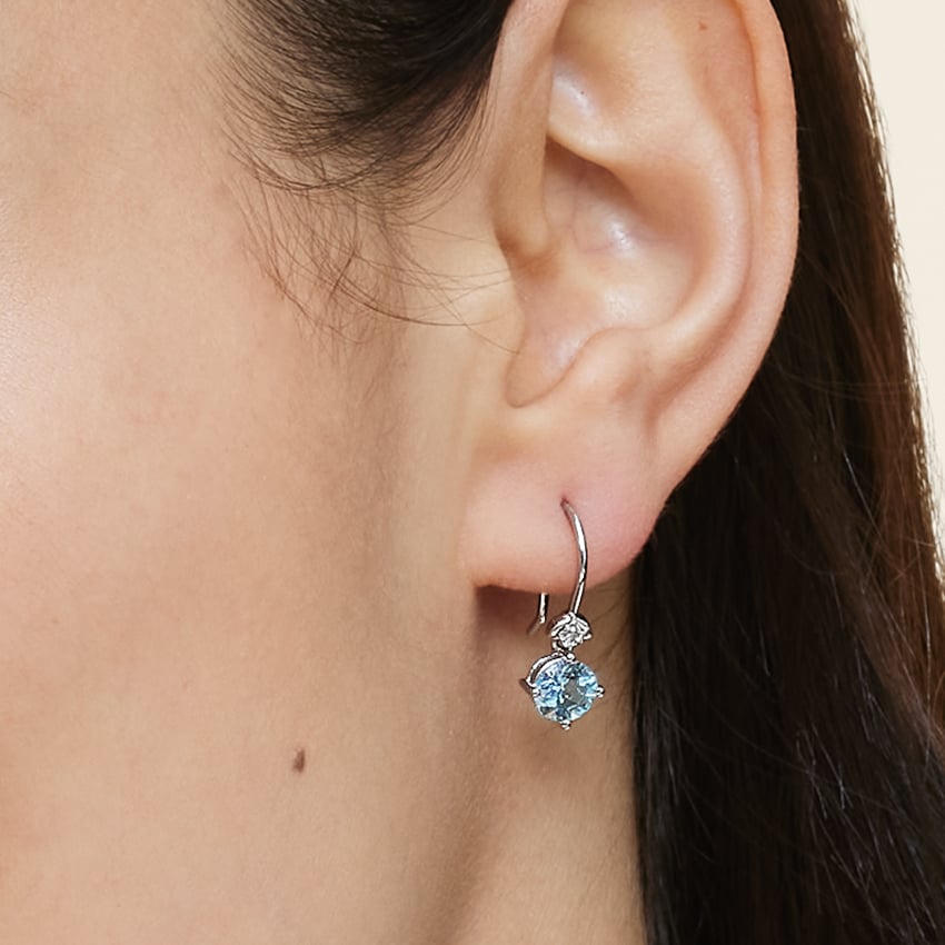 Water Lily Aquamarine and Diamond Earrings in Silver Brilliant Earth