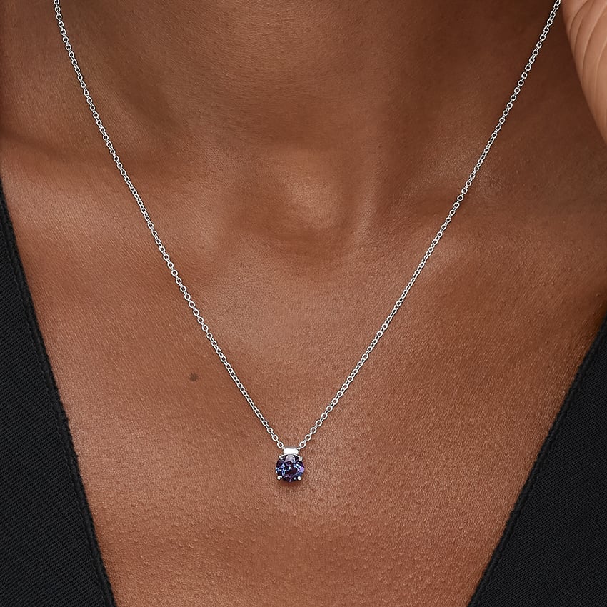 Silver Floating Solitaire Lab Alexandrite Pendant