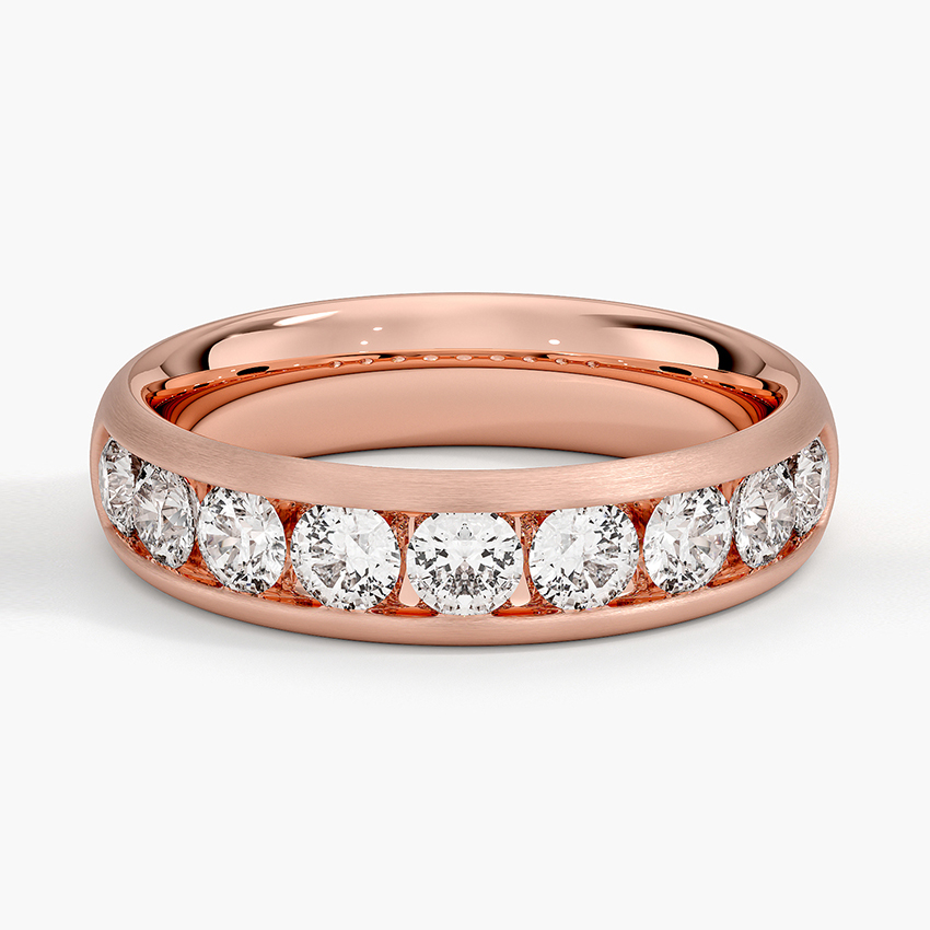 Channel Set Lab Diamond 5.5mm Matte Wedding Ring in 14K Rose Gold